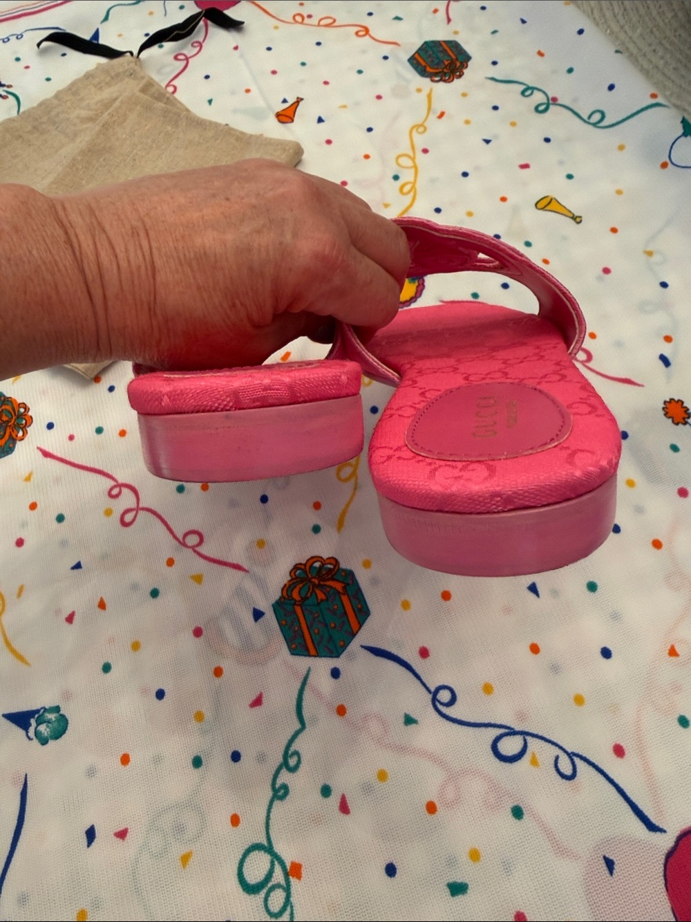 Gucci Hot Pink GG Canvas Slide Sandals - Picture 5 of 7